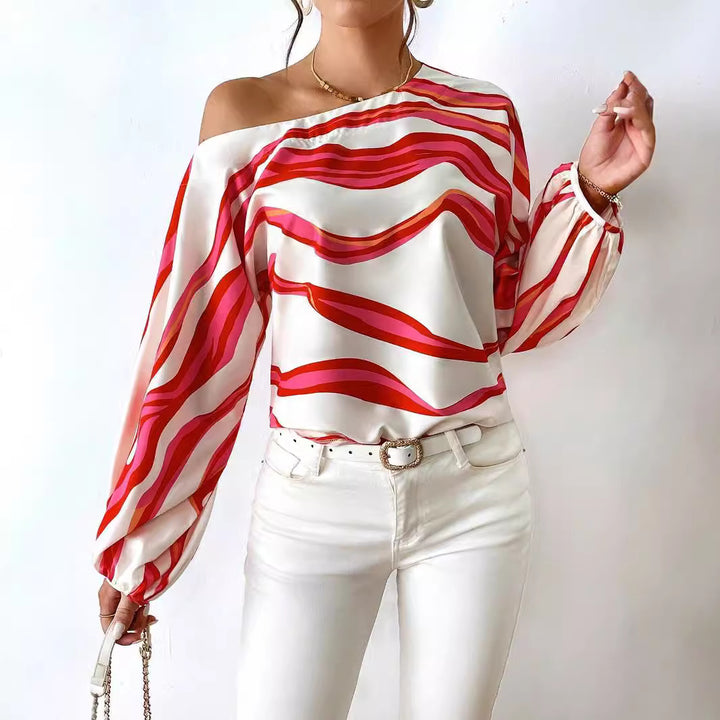 Dame Off-Shoulder Satin Bluse med ballonærmer Stilla