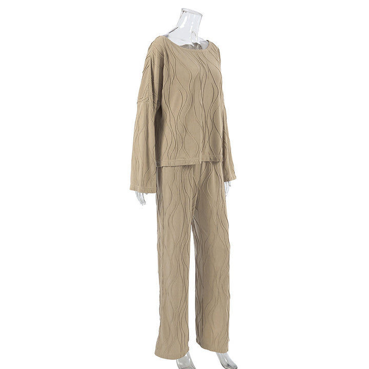 Dame trendy loungewear-sæt med struktureret overdel og behagelige bukser Stilla