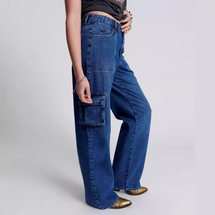 Dame Cargo-Jeans med bred ben og praktiske lommer Stilla