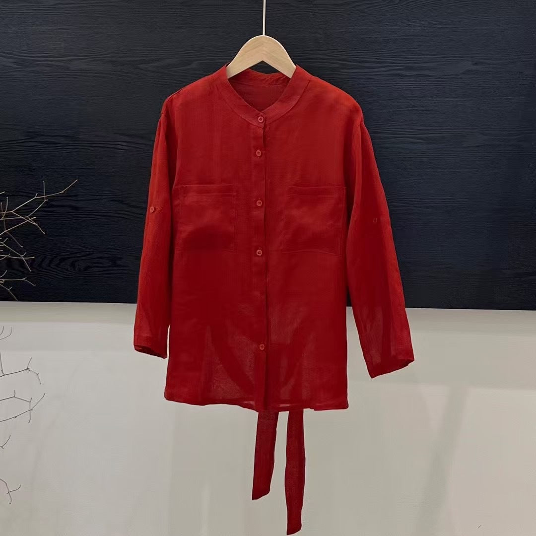 Femme Relaxed Fit Langærmet Button-Up Skjorte med Lommer Stilla