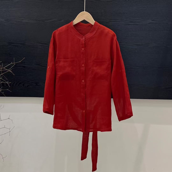 Femme Relaxed Fit Langærmet Button-Up Skjorte med Lommer Stilla
