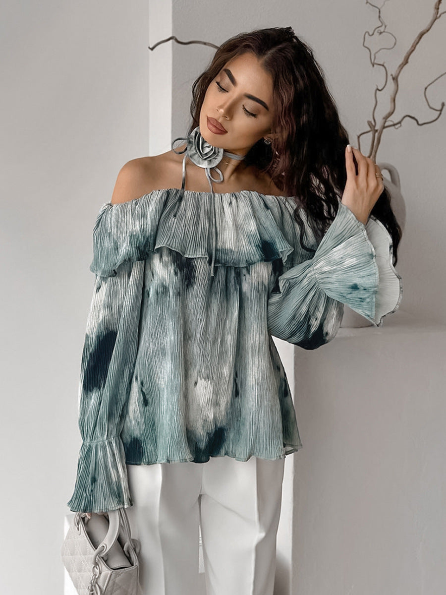 Dame Off-Shoulder Bluse med flæsedetaljer og flydende snit Stilla