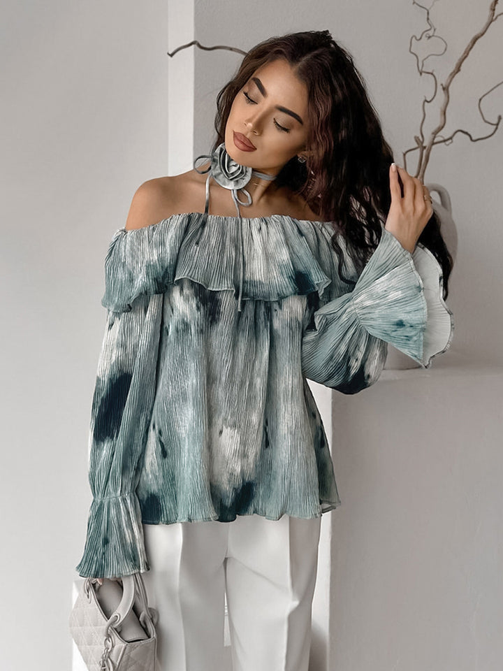 Dame Off-Shoulder Bluse med flæsedetaljer og flydende snit Stilla