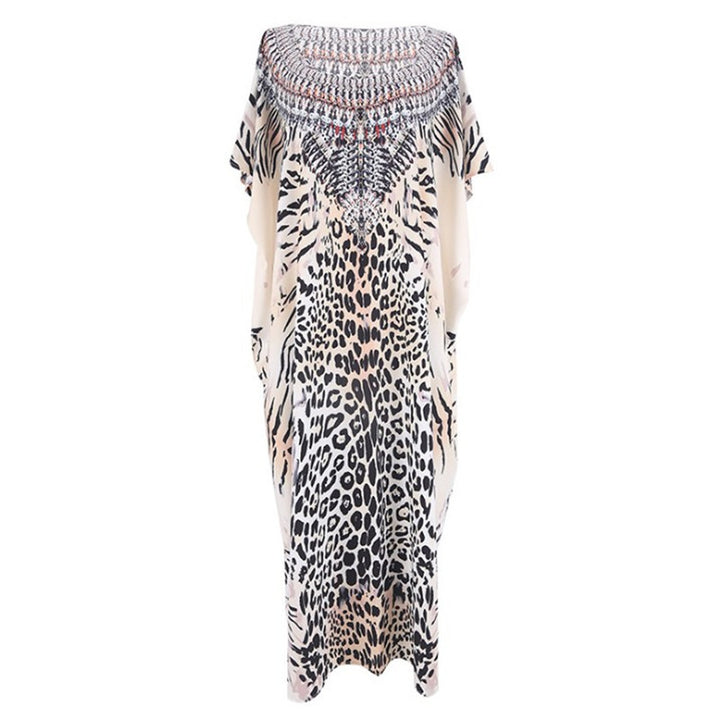 Dame strandkaftan med kunstnerisk dyreprint og elegante accenter Stilla