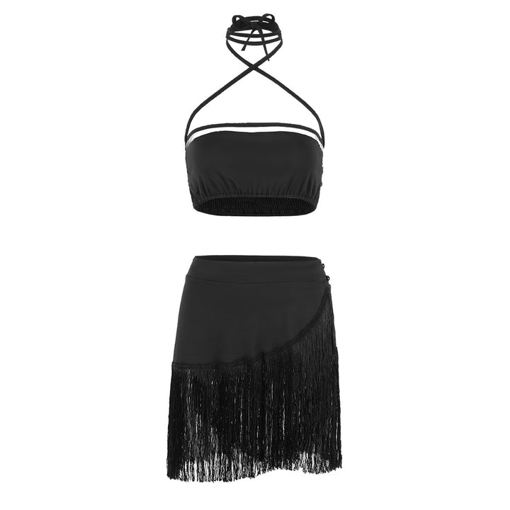Dame Crop Top og Fransenederdel Sæt Stilla