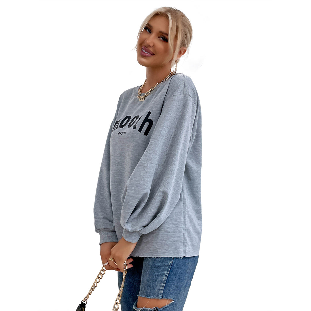 Kvinders afslappede sweatshirt med raffinerede puffærmer og kreativ bogstavsdesign Stilla