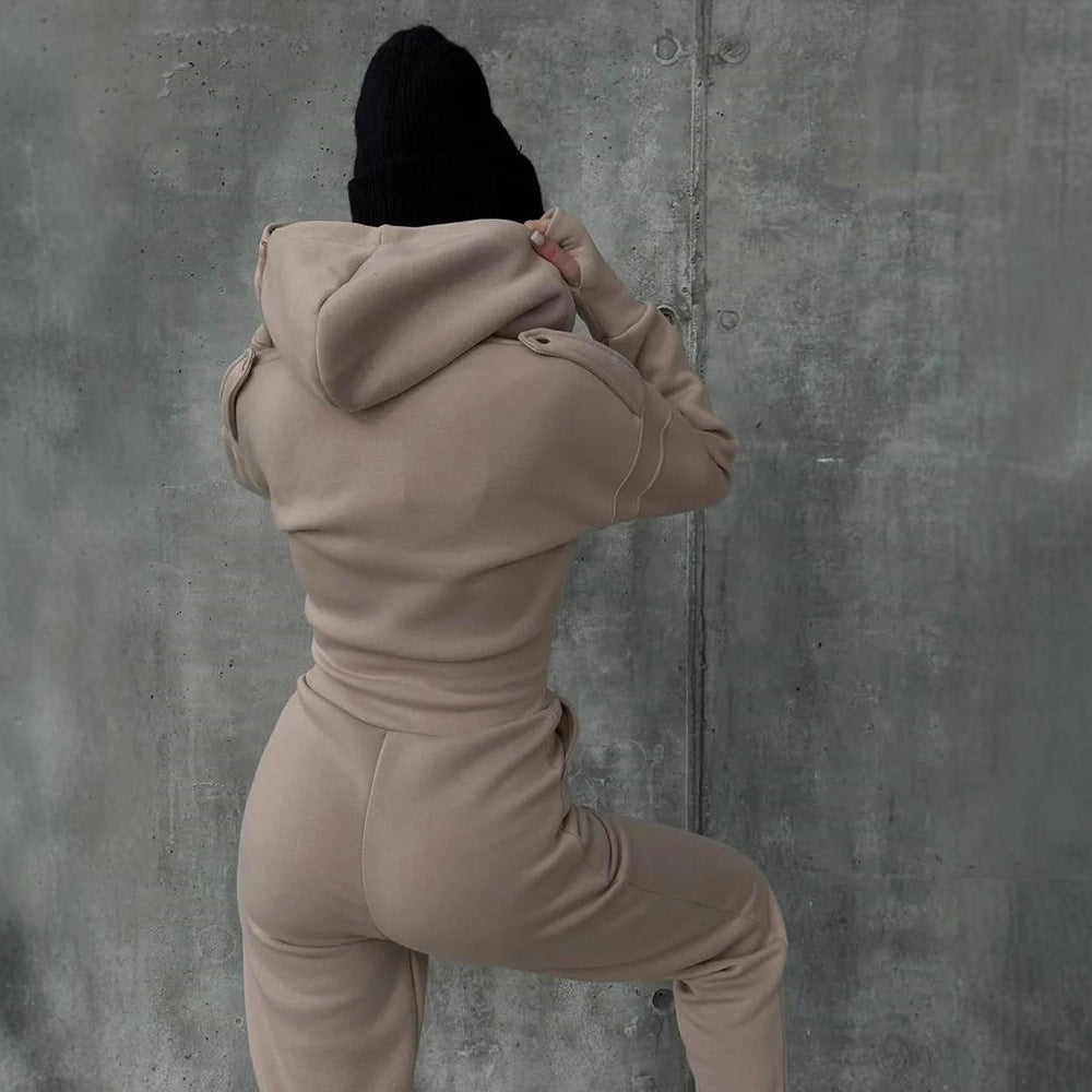 Kvinders sporty fleece overall med lynlås og høj krave Skovae