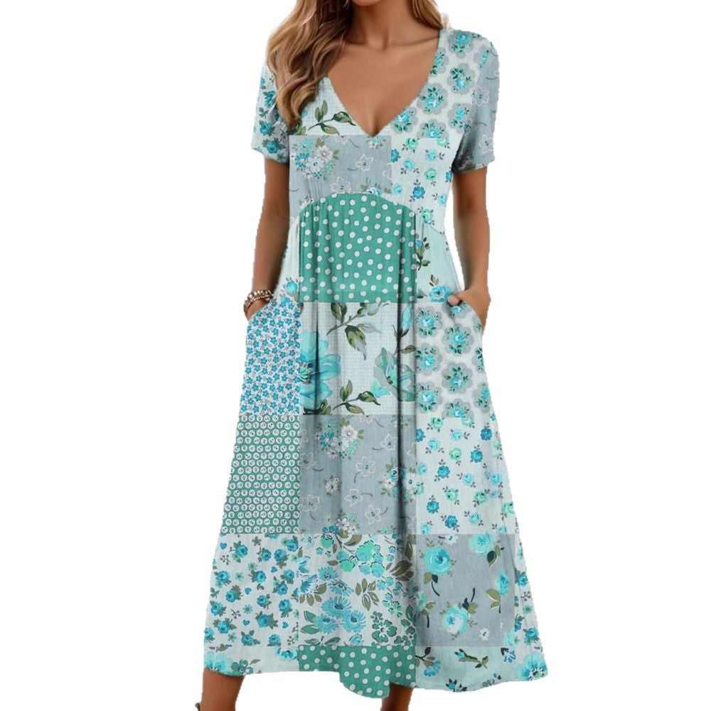 Dame Maxikjole med blomster patchwork-design Skovae