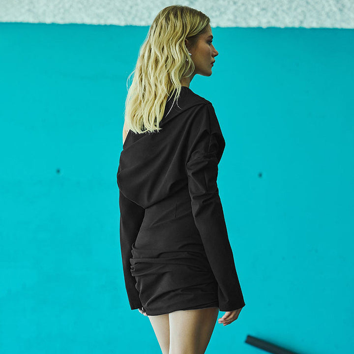 Femme Asymmetrisk Langærmet Draperet Top Stilla
