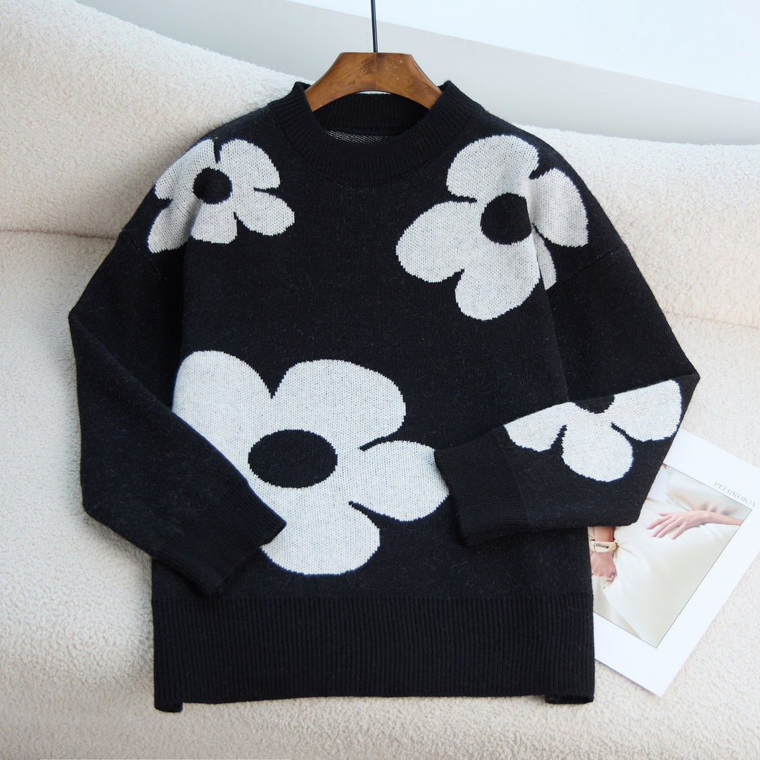 Kvinders sweater med blomsterdesign og klassisk rund hals Stilla
