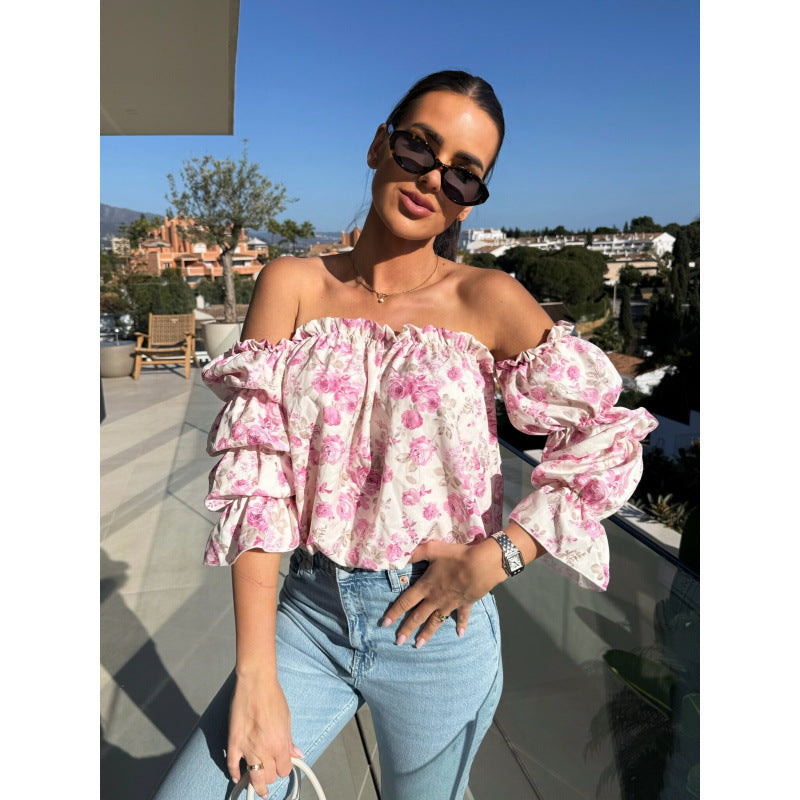 Dame Off-Shoulder Flæse Blomster Bluse Stilla