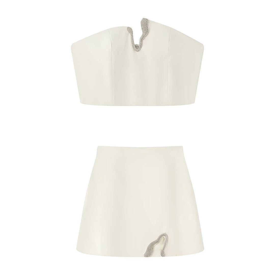 Dame Crop-Top og Mini-Nederdel Sæt med dekorativt Detail Skovae