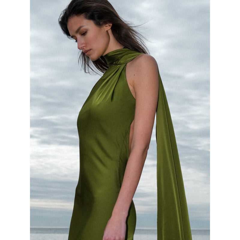 Damer elegant maxikjole med asymmetrisk overdel og flydende snit Skovae
