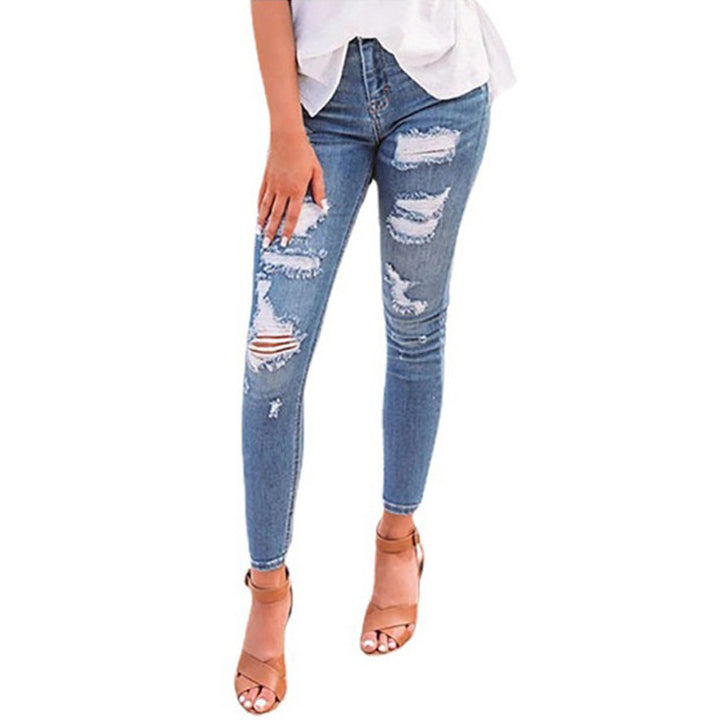 Dame Skinny Jeans med mode ødelagte effekter Skovae