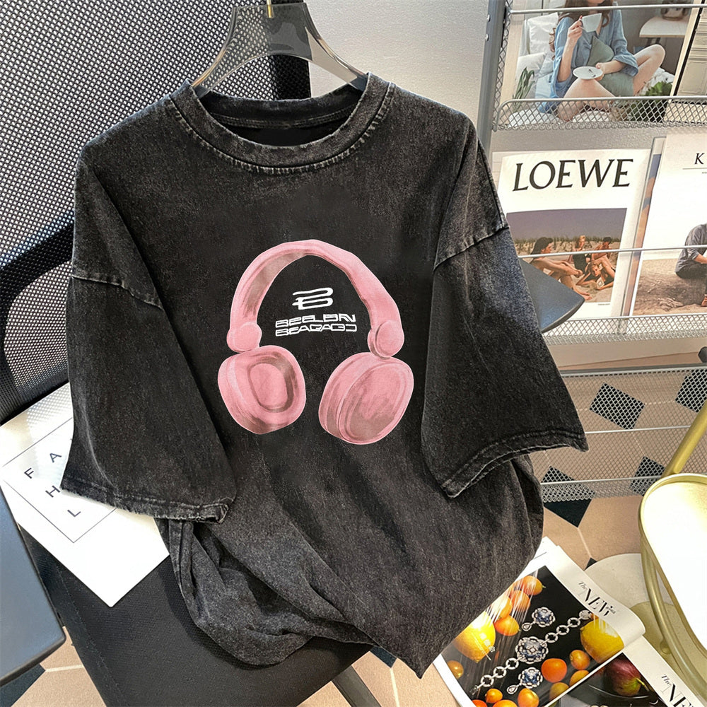 Dame T-shirt med kreativt hovedtelefondesign og afslappet oversized pasform Stilla
