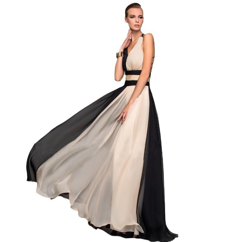 Dame Elegant Maxi Kjole med Asymmetrisk Design og Dybt V-Udsnit Skovae