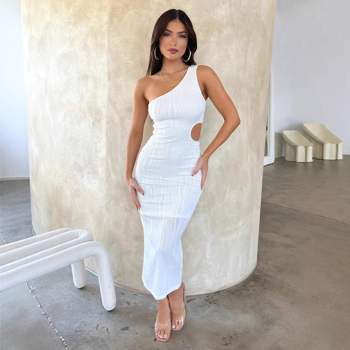 Damer Elegant Stretch-Midi-Kjole med asymmetrisk Udsnit og Cut-Out-detaljer Skovae