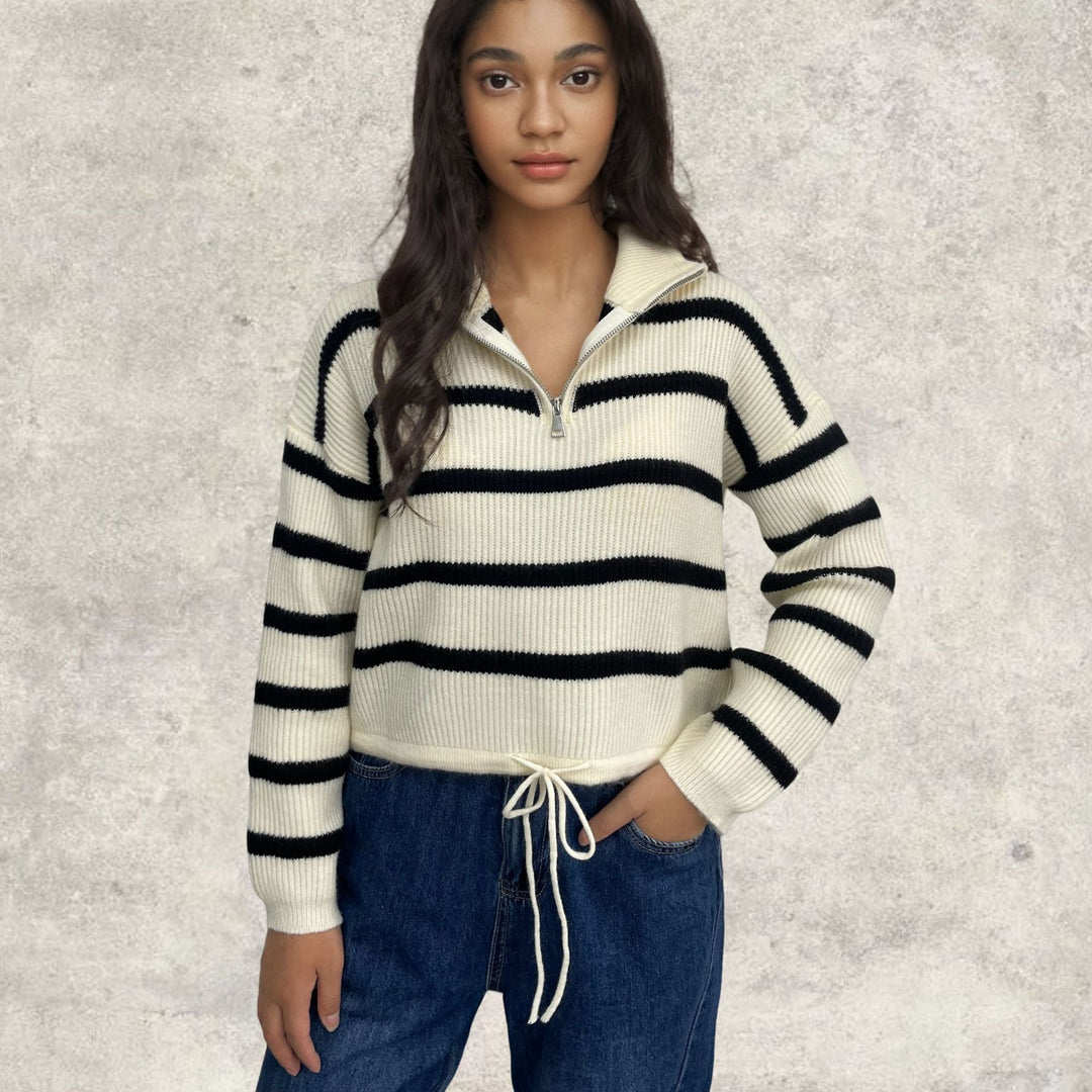 Kvindernes strikkede sweater med lynlås krave og skræddersyet pasform Stilla