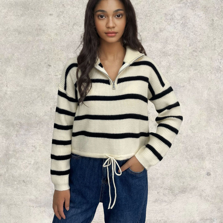 Kvindernes strikkede sweater med lynlås krave og skræddersyet pasform Stilla