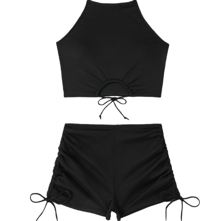 Dame Højkrave Crop Top og Flæser Badebukser Sæt Stilla
