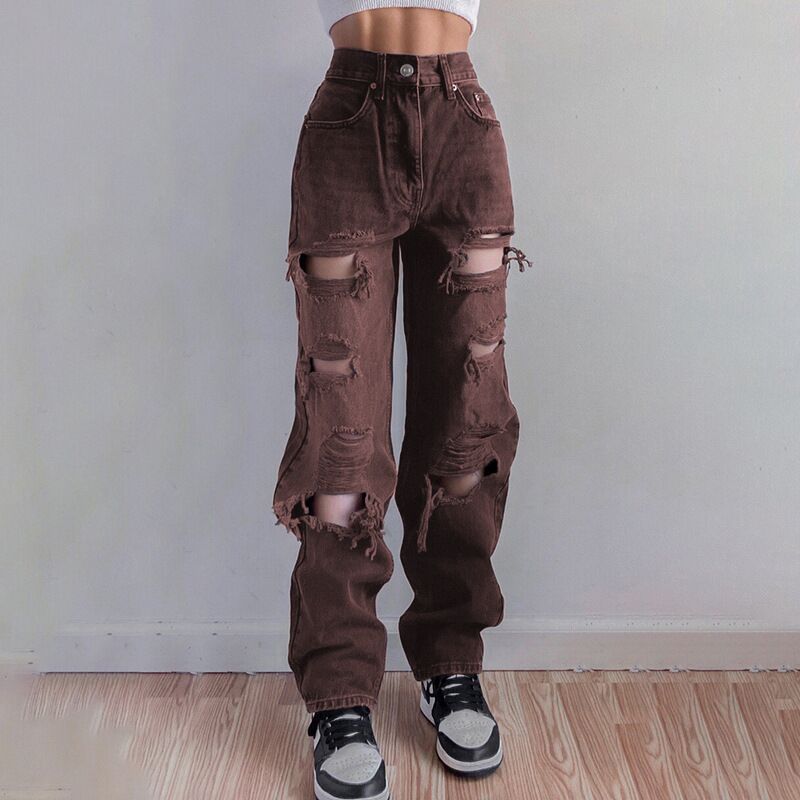 Damer Ripped Baggy Jeans i afslappet Oversized-snit Stilla