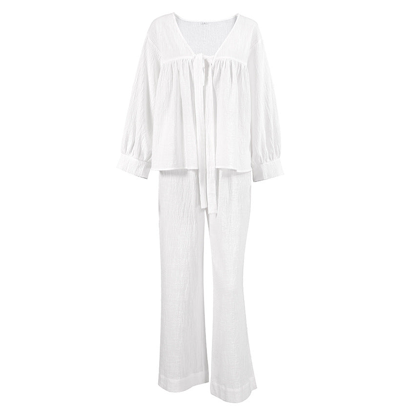 Dame let sommerloungewear med voluminøse ærmer og taljerbart design Stilla