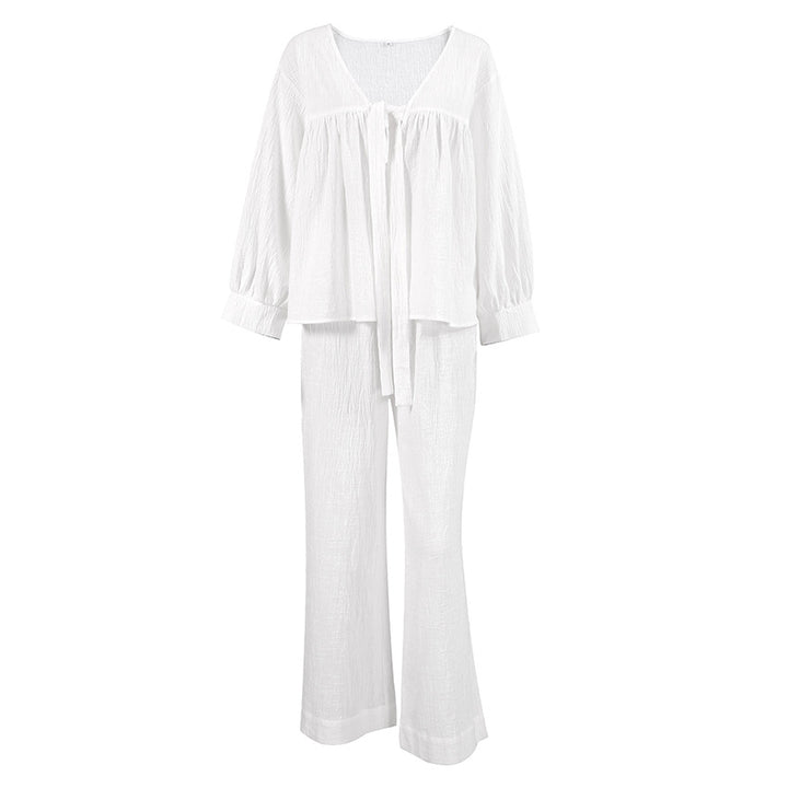 Dame let sommerloungewear med voluminøse ærmer og taljerbart design Stilla