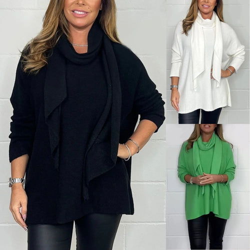 Dame Afslappet Fit Sweater med Mode Halstørklæde Stilla