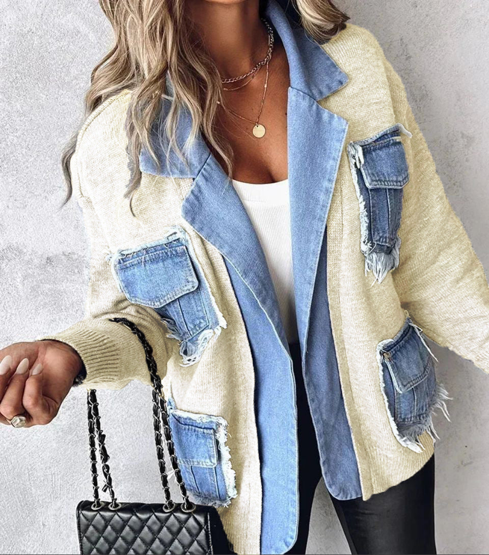 Kvinders afslappede cardigan med to påsyede brystlommer og detalje-elskende denim Stilla