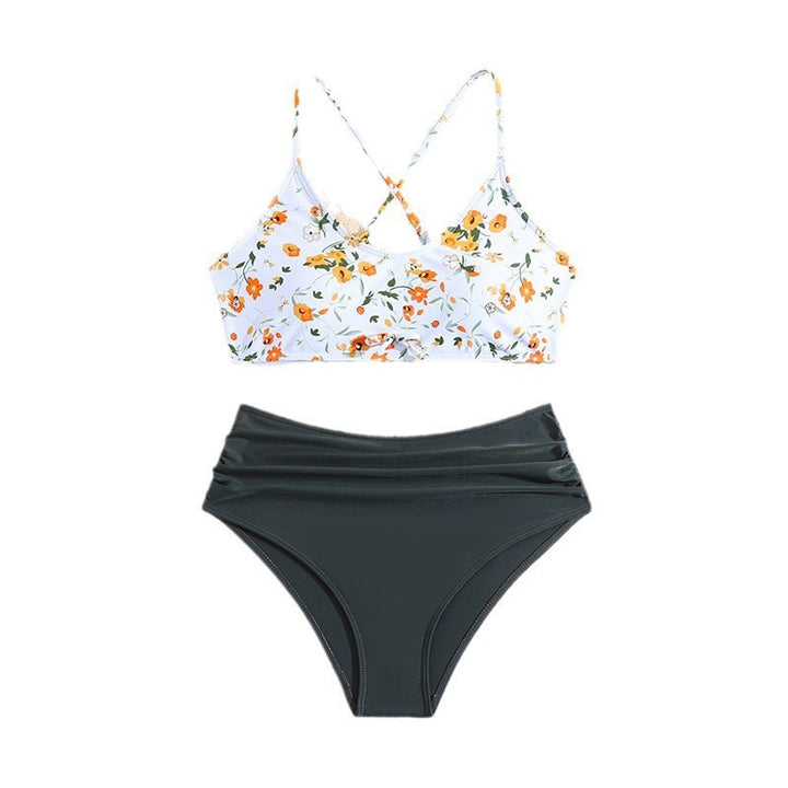 Dame bikini-sæt med moderne blomsterprint og højt bælte Stilla