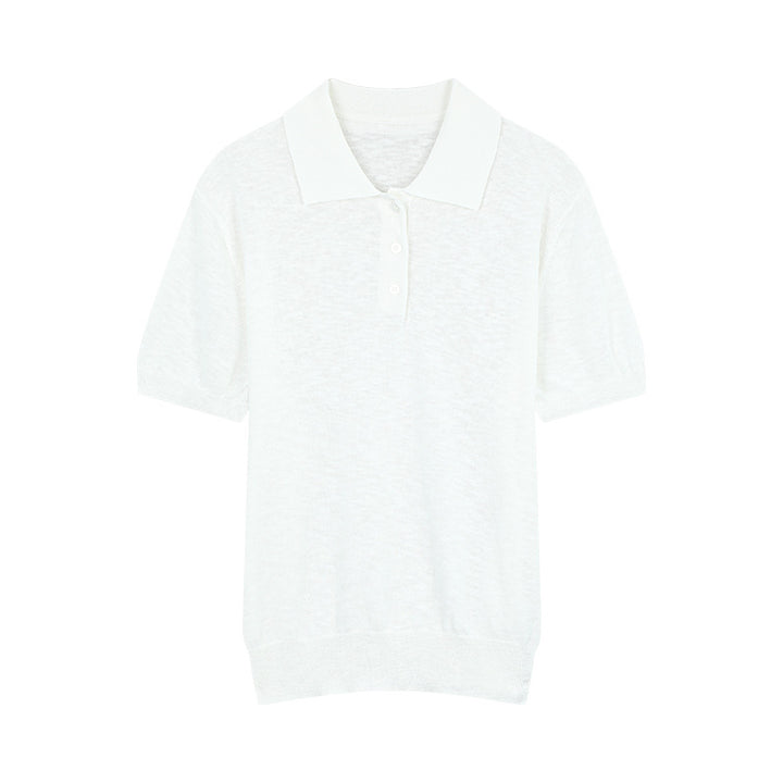 Dame poloshirt med fin struktur og elegant knaplukning Stilla