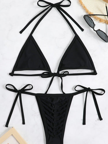 Dame triangel-bikini med dekorative bindebånd Skovae