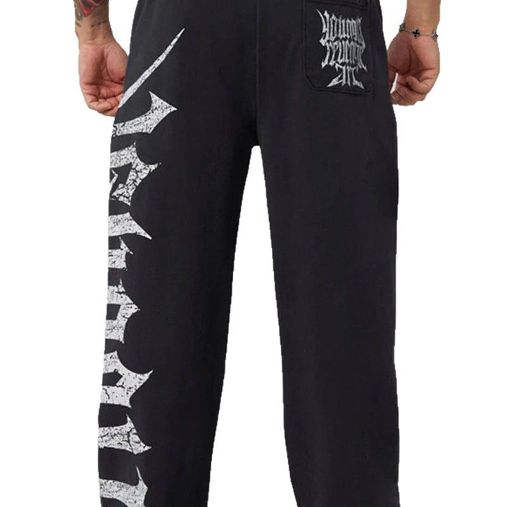 Herre nan vidde sweatbukser lavet af børstet fleece med sidelæns vintage-print og snor i livet Skovae