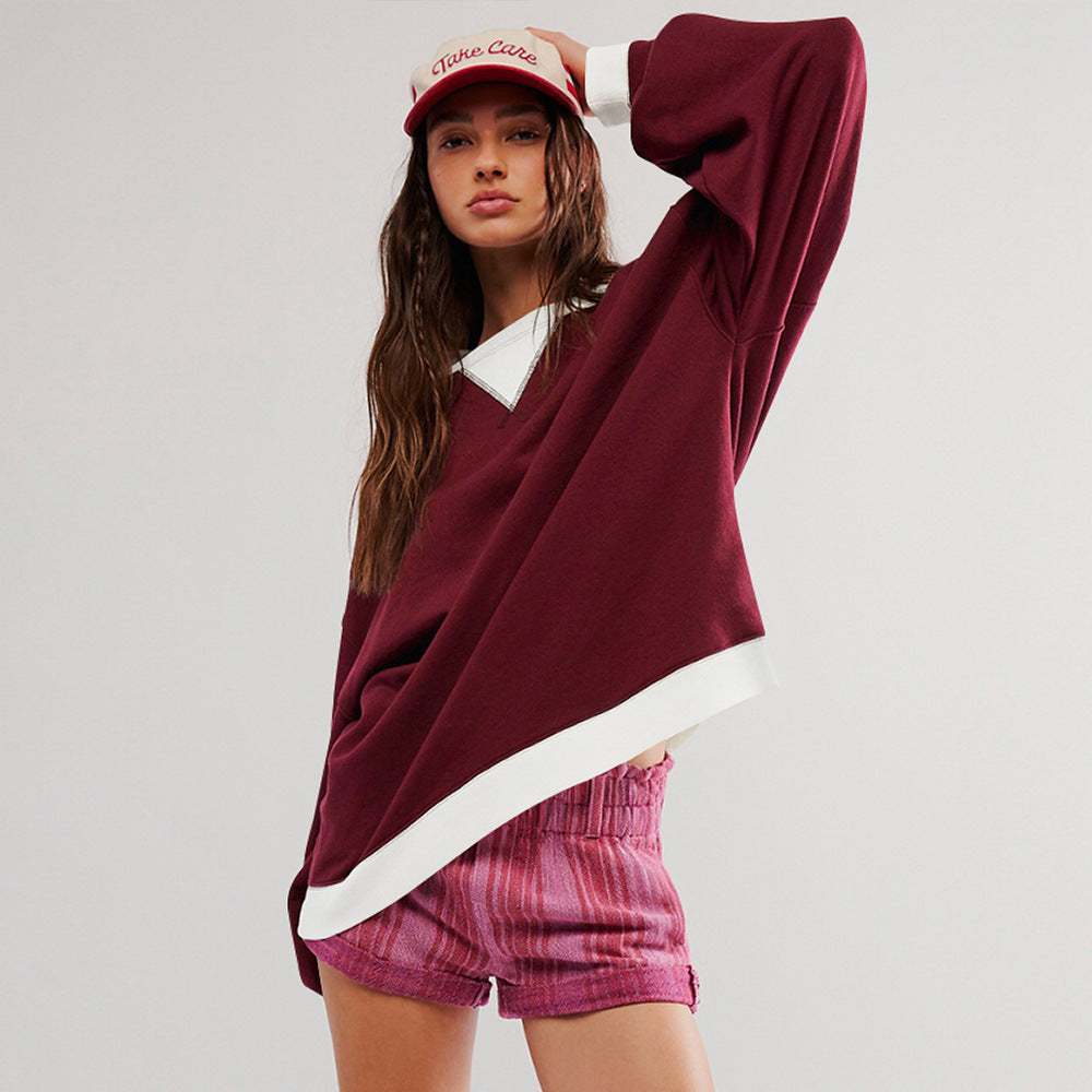 Dame afslappet oversized sweatshirt med kontrasterende ribkanter og løs pasform Stilla