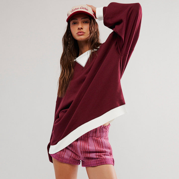 Dame afslappet oversized sweatshirt med kontrasterende ribkanter og løs pasform Stilla