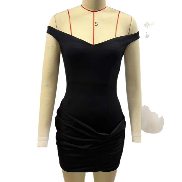 Dame elegant Off-Shoulder Minikjole med dyb V-hals og draperet kant Skovae