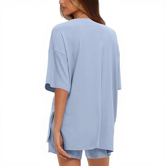 Dame Oversize T-shirt med afslappet snit og sidelange sprækker Skovae