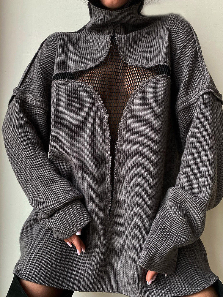 Dame strikpullover med afslappet netdesign Stilla