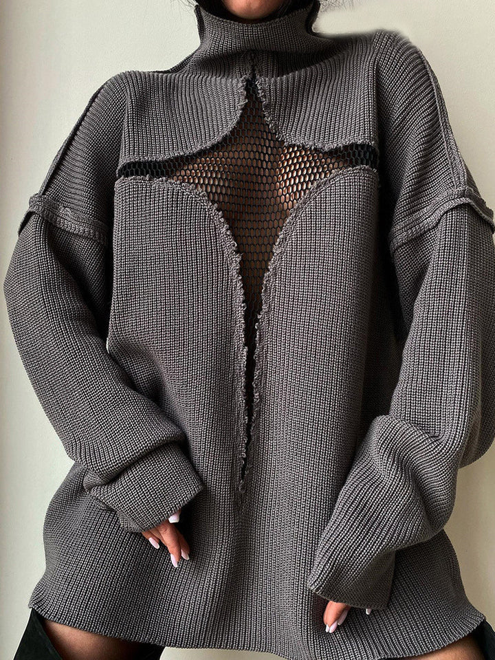 Dame strikpullover med afslappet netdesign Stilla
