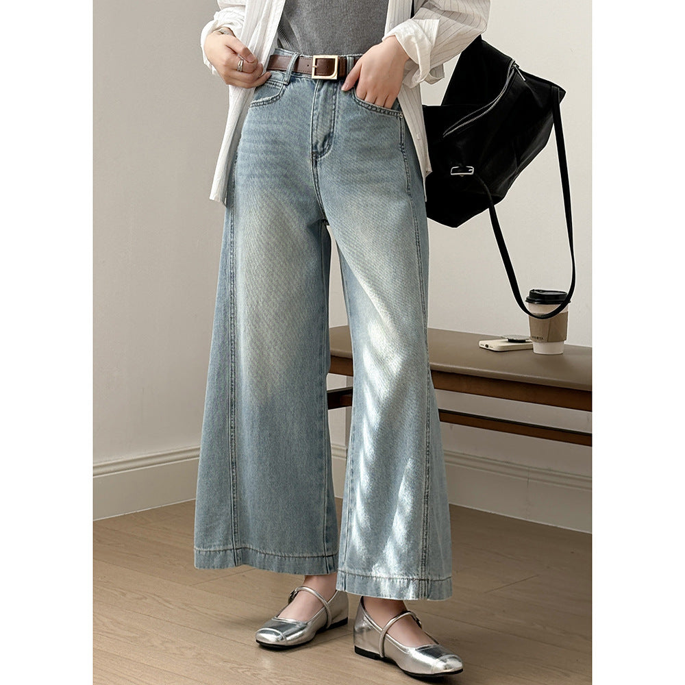 Dame bredde jeans leggings i afslappet stil med høj talje og elastisk linning Stilla