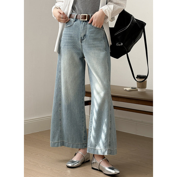 Dame bredde jeans leggings i afslappet stil med høj talje og elastisk linning Stilla