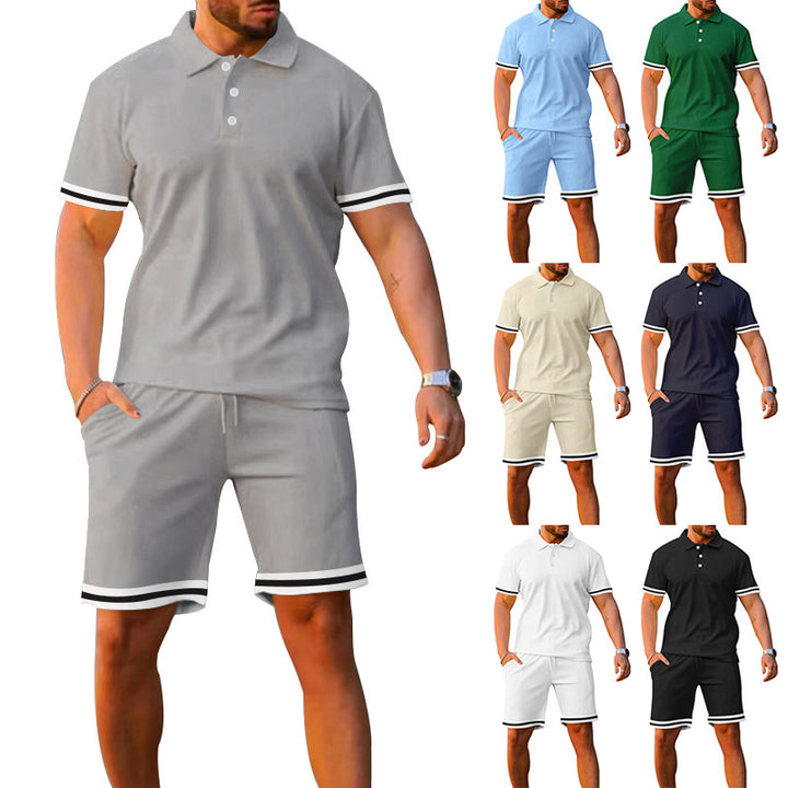 Herrer sportiv Poloshirt og fritid-Shorts sæt med elastisk talje og kontraststriber Stilla