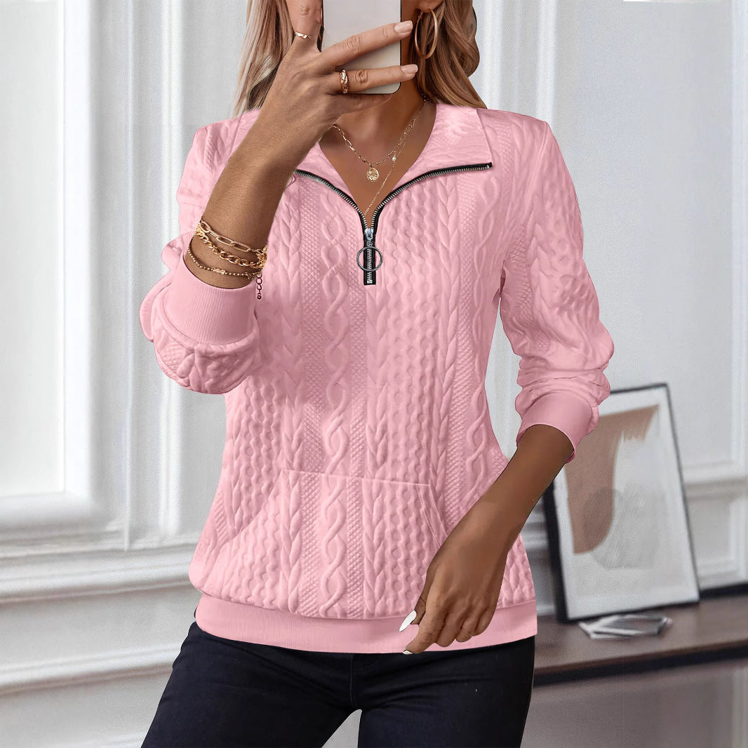 Dame strik pullover med struktureret design og halv lynlås Stilla