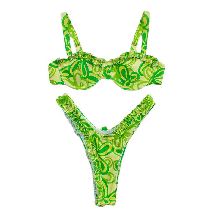 Dame Bikini-sæt med legende flæse-design og livligt mønster Stilla