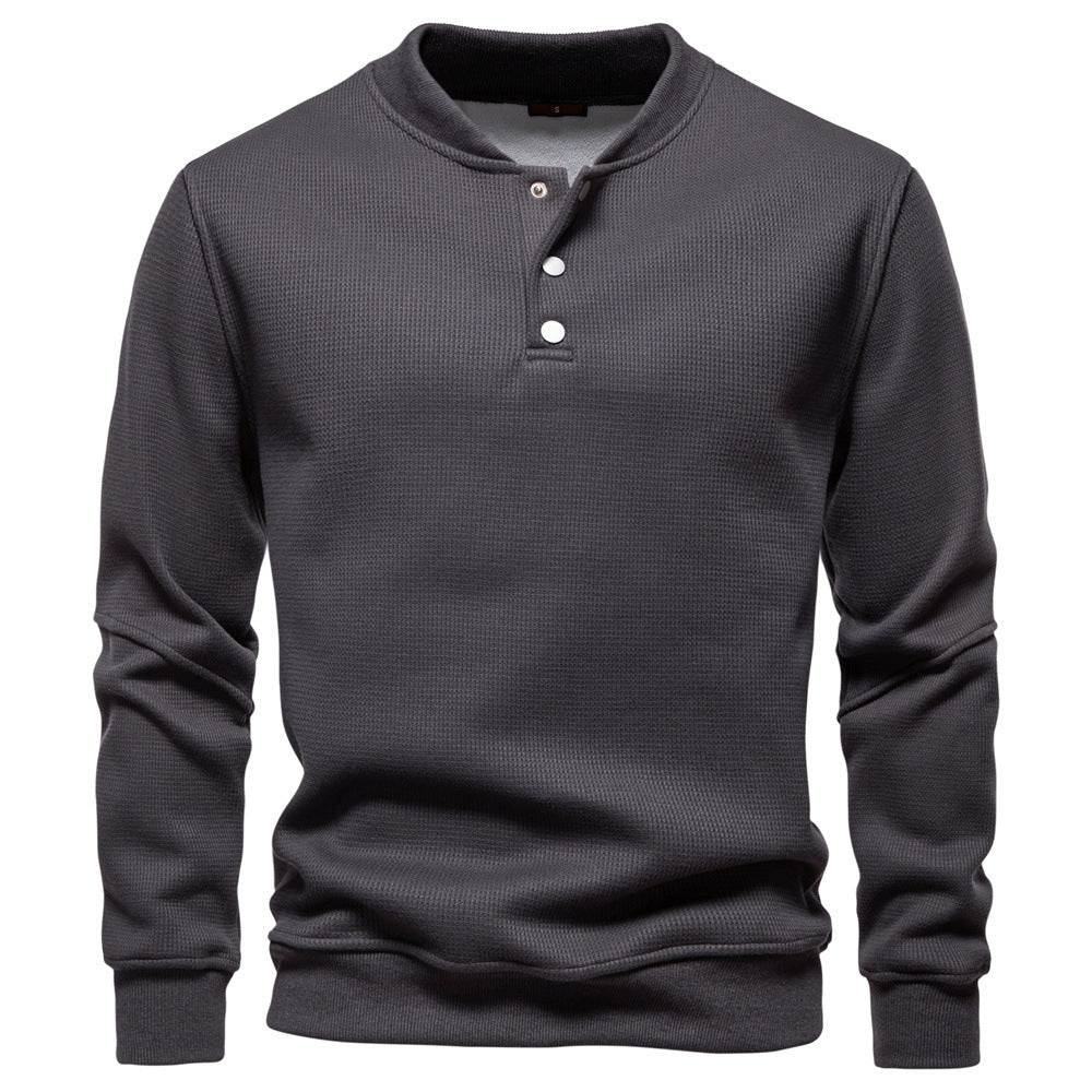 Herrer nan vaffelstruktur-Henley-pullover med kort tryknaplukning og ribkant Skovae