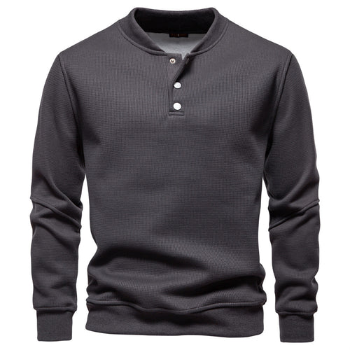 Herrer nan vaffelstruktur-Henley-pullover med kort tryknaplukning og ribkant Skovae