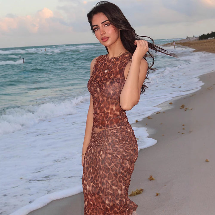 Dame Maxi-nederdel med elegant leopardmønster og figursyet design Stilla
