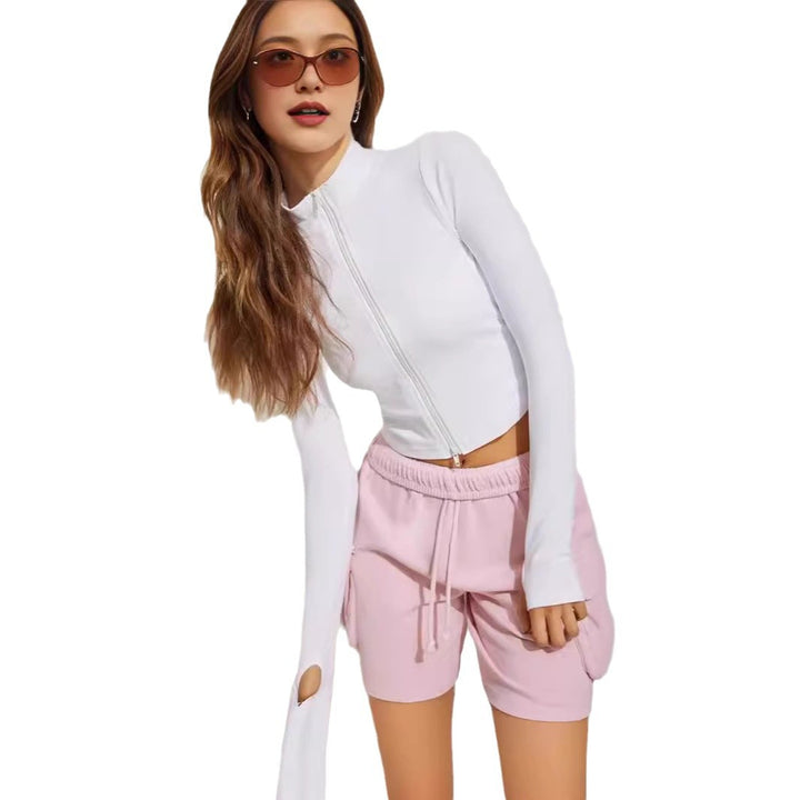 Dame Cropped Zip-langærmet skjorte med høj krave Stilla