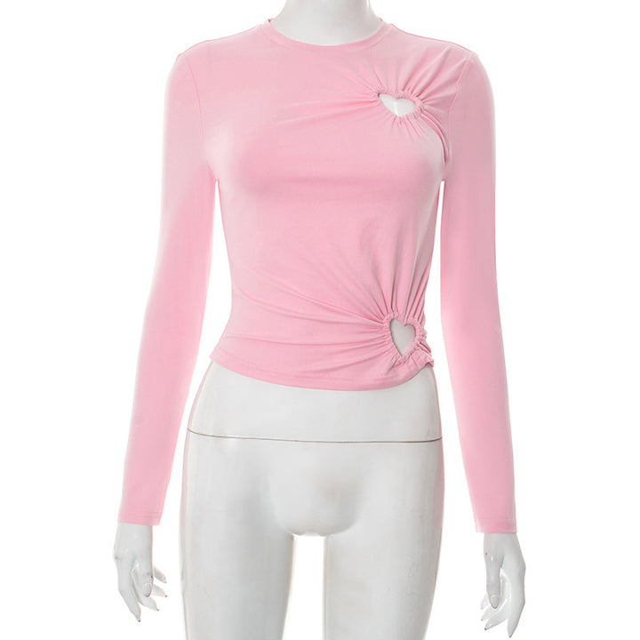 Dame Crop-top med hjerteformede udsparinger og moderne rynkeelement Skovae