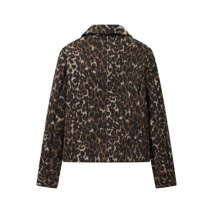 Damer fashionable kort frakke med leopardmønster Stilla